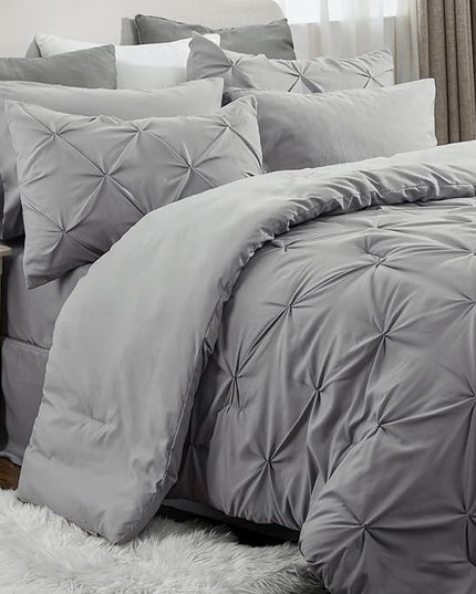 Bedsure Full Size Comforter Sets - Bedding Sets Full 7 Pieces, Bed in a Bag Grey Bed Sets with Comforter, Sheets, Pillowcases & Shams, Adult & Kids Bedding - LeafyLoom