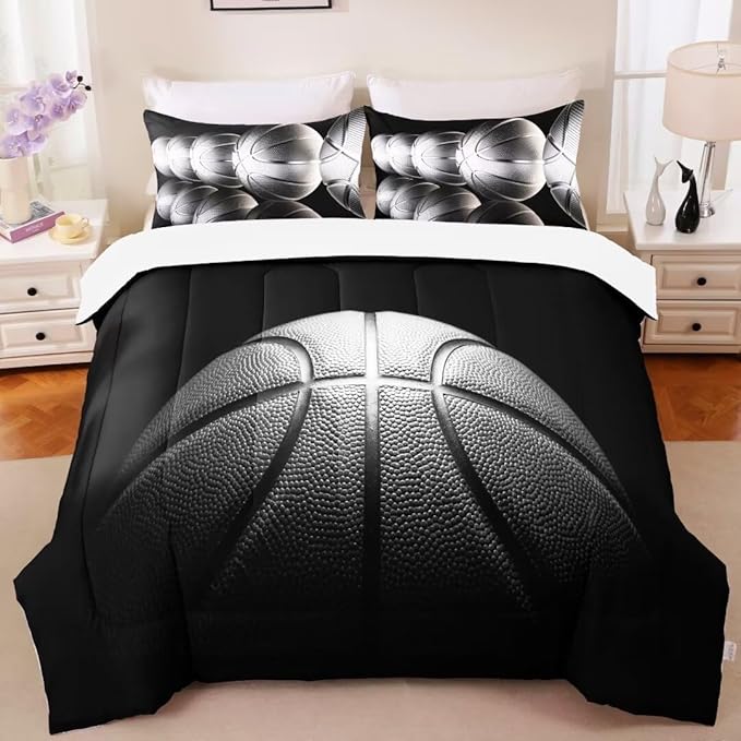 Basketball Comforter Set Twin Size for Boys Kids Teens All Season Sports Theme Basketball Bedding Sets Teenage Bed Bedrooom Set 3 Pieces with Pillowcases, - LeafyLoom