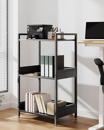 Bookshelf, 3 Tier Industrial Small Book Shelf, Small Storage Bookcase with Organizer, Freestanding Open Shelf for Small Spaces, Bedroom, Living Room Black BS70BS - LeafyLoom