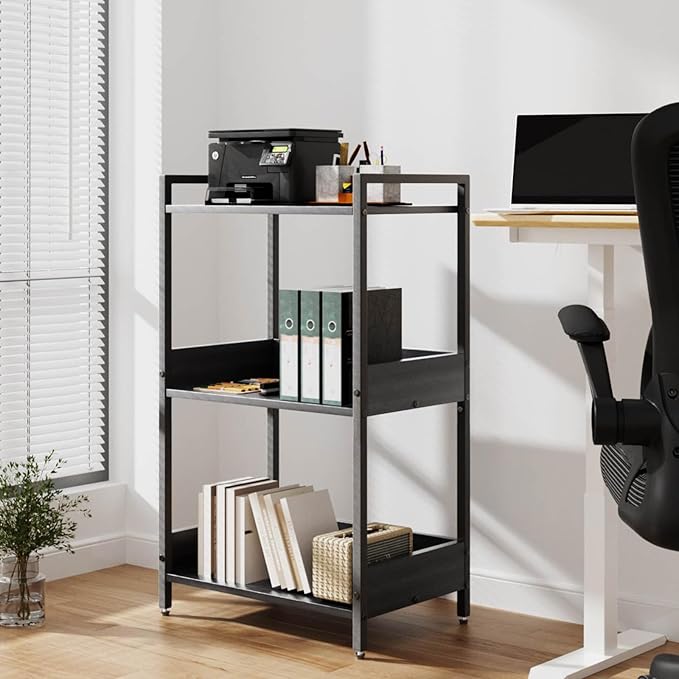 Bookshelf, 3 Tier Industrial Small Book Shelf, Small Storage Bookcase with Organizer, Freestanding Open Shelf for Small Spaces, Bedroom, Living Room Black BS70BS - LeafyLoom