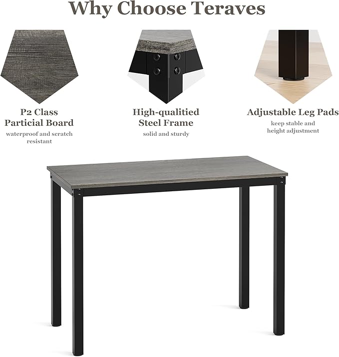 Teraves Computer desk/Dining Table Office Desk Sturdy Writing Workstation for Home Office (39.37“, Black Oak) - LeafyLoom