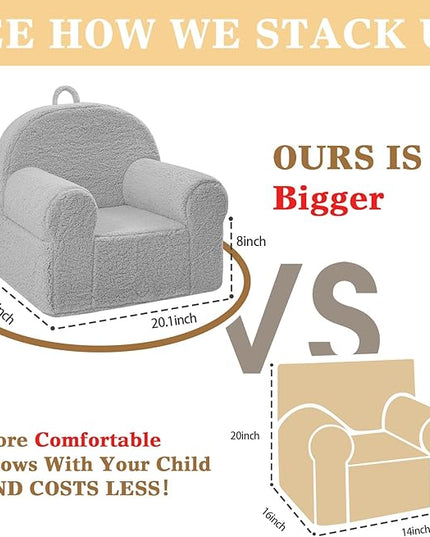 Toddler Chair Sherpa Couch Sherpa Kids Chair, Cuddly Kids Chairs Comfy Toddler Plush Chair Toddler Couch Reading Chair for Kids Fuzzy Baby Chair Grey - LeafyLoom