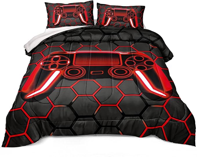 Boys Comforter Set,Gaming Bedding for Kids Teen,Game Console Comforter Set for Gamer Room Decor(comforter-Game42,Full) - LeafyLoom