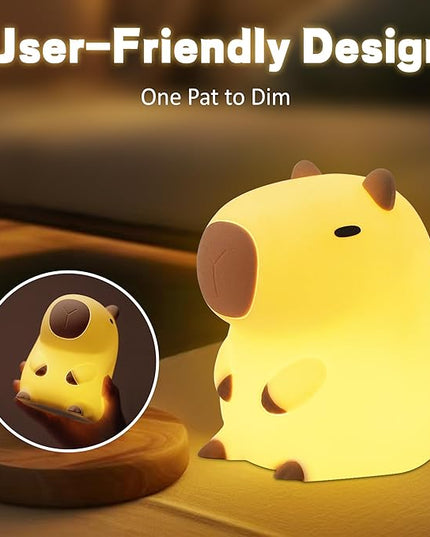 Capybara Night Light, Soft Silicone Capybara Lamp for Kids, Cute Capybara Gifts, Portable and Rechargeable Touch Control Kawaii Animal Lamp, Birthday Gifts for Boys Girls - LeafyLoom