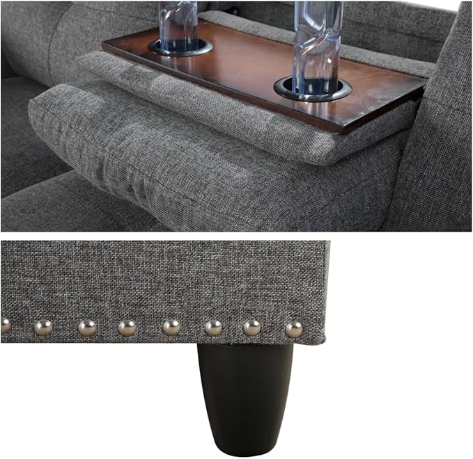 Sofa with Ottoman Modern Sectional Living Room, Bedroom, Office, L Shaped Couch Grey - LeafyLoom