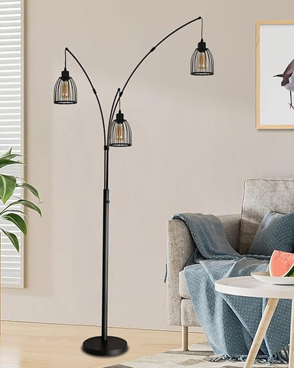 Arc Floor Lamps for Living Room,81" 3 Lights Dimmable Industry Tall Floor Lamp for Bedroom Office Dorm Room Corner Standing Lamp includes 3 Bulbs - LeafyLoom