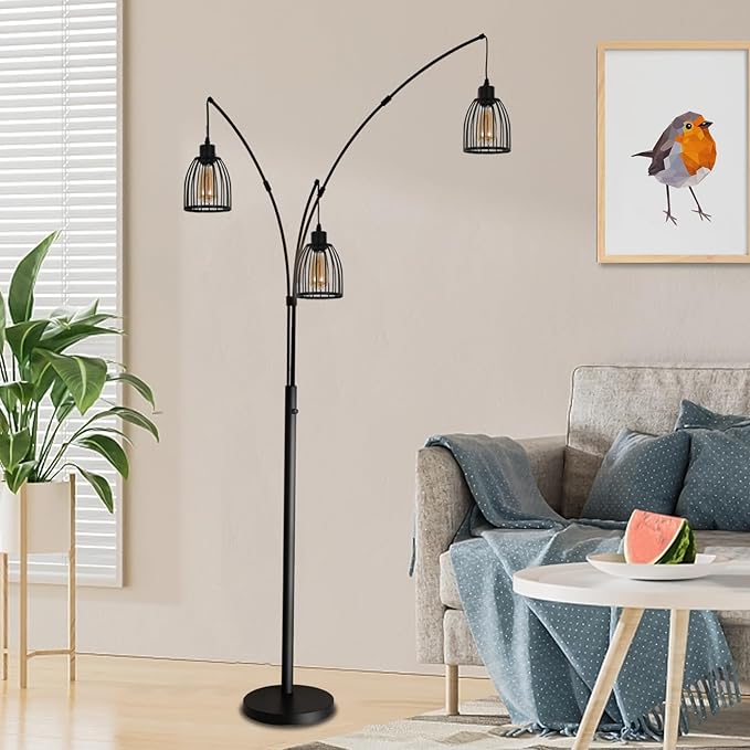 Arc Floor Lamps for Living Room,81" 3 Lights Dimmable Industry Tall Floor Lamp for Bedroom Office Dorm Room Corner Standing Lamp includes 3 Bulbs - LeafyLoom