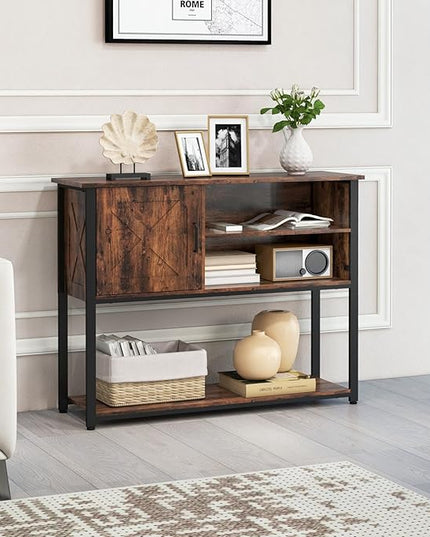 41" Console Table with Storage Shelf, Entryway Table with Storage, Behind Couch Table, Sofa Table for Entryway, Hallway, Living Room, Foyer, kitchen, Rustic Brown - LeafyLoom