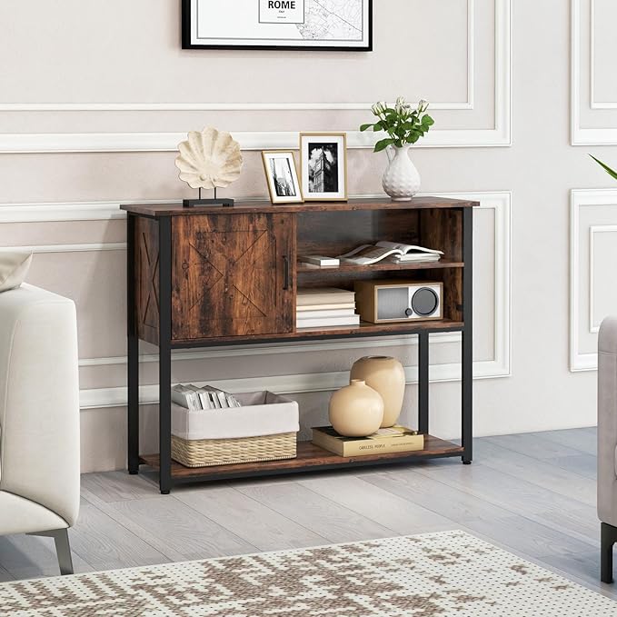 41" Console Table with Storage Shelf, Entryway Table with Storage, Behind Couch Table, Sofa Table for Entryway, Hallway, Living Room, Foyer, kitchen, Rustic Brown - LeafyLoom