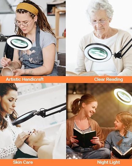 10X Magnifying Glass with Light, Adjustable Swing Arm 72 LEDs Real Glass Lens Magnifier Light,3 Color Modes 10 Stepless Dimmable,Perfect for Daily Reading,Hobbies, Crafts - LeafyLoom