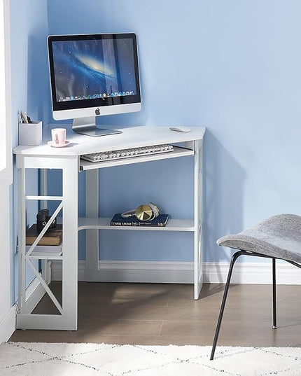 VECELO Corner Computer Desk 41 x 30 inches with Smooth Keyboard & Storage Shelves for Home Office Workstation, White - LeafyLoom