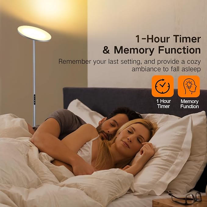 OUTON Floor Lamp, 30W 2400LM LED Modern Torchiere Sky Lamp, Super Bright Dimmable Standing Tall Lamp with 4 Color Temperature, Remote Touch Control, 1-H Timer for Living Room Bedroom Office,Space Grey - LeafyLoom