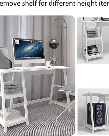 Natwind 47" White Desk with 2-Tier Storage Shelves,Home Office Computer Desk, Study Table for Kids Student Girls,Writing Desk,Modern Simple Basic Desk Workstation for Bedroom Home Office - LeafyLoom