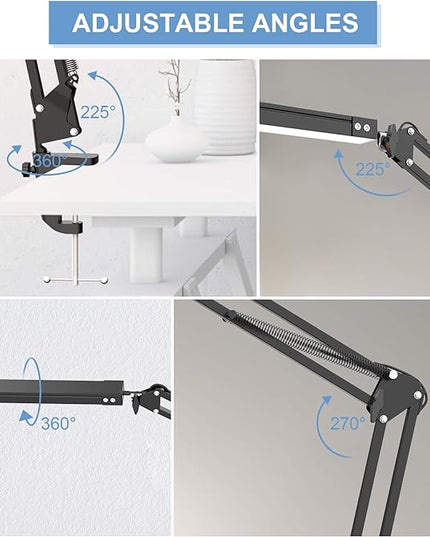 LED Desk Lamp,Adjustable Swing Arm Desk Lamp with Clamp,Dimmable Desk Light Eye-Care Table Light, Memory Function, 3 Color Modes, 10-Level Brightness Table Lamp for Home, Office, Study, Reading - LeafyLoom