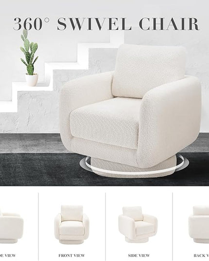 COLAMY Swivel Accent Chairs Set of 2, 32Inches Wide Upholstered Armchair with Plush Back Pillow for Living Room, Modern Sofa Corner Chair for Nursery/Living Room/Bedroom-White - LeafyLoom