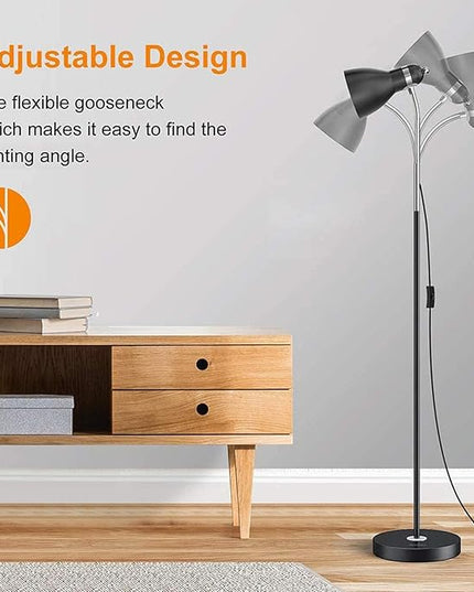 LEPOWER Floor Lamp, Metal Standing Lamp with Adjustable Gooseneck, Heavy Metal Base, Reading Pole Lamp for Office, Black Floor Lamps for Bedroom, Living Room - LeafyLoom