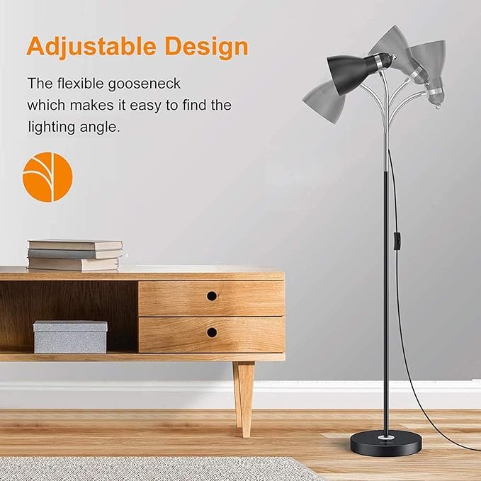 LEPOWER Floor Lamp, Metal Standing Lamp with Adjustable Gooseneck, Heavy Metal Base, Reading Pole Lamp for Office, Black Floor Lamps for Bedroom, Living Room - LeafyLoom