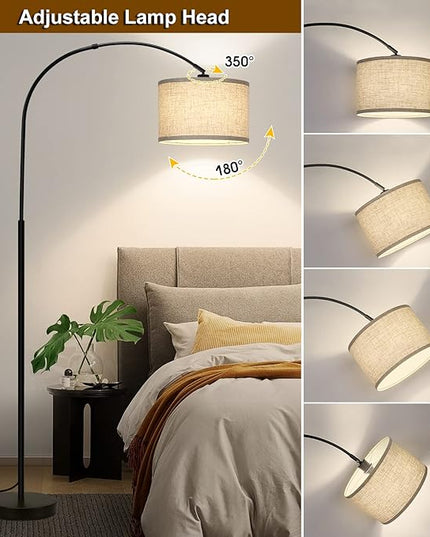 Arc Floor Lamps for Living Room, Modern Standing Lamp with Adjustable Hanging Drum Shade, Tall Pole Lamp with Foot Switch, Over Couch Arched Reading Light for Bedroom, Office (Black) - LeafyLoom
