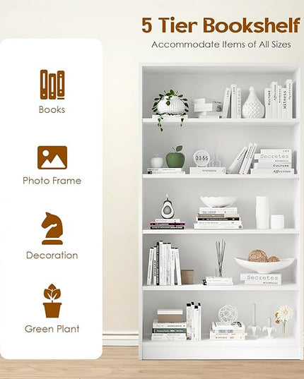 Soohow White Bookcase,Bookshelf for Bedroom,60 inches Tall Wood Book case Book Shelves,5 Shelf Book Shelves for Living Room Office - LeafyLoom