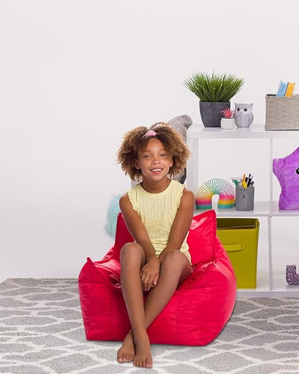 Posh Creations Bean Bag Chair Structured Comfy Seat Use for Gaming, Reading and Watching TV, Newport, Red - LeafyLoom