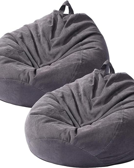 2 Pcs Bean Bag Cover Stuffed Animal Storage Bean Bag Chair Cover Soft Corduroy Stuffed Animal Bean Bag Storage for Kids Adults Indoor Bedroom Organizing Plush Toys(Dark Grey, 200L) - LeafyLoom
