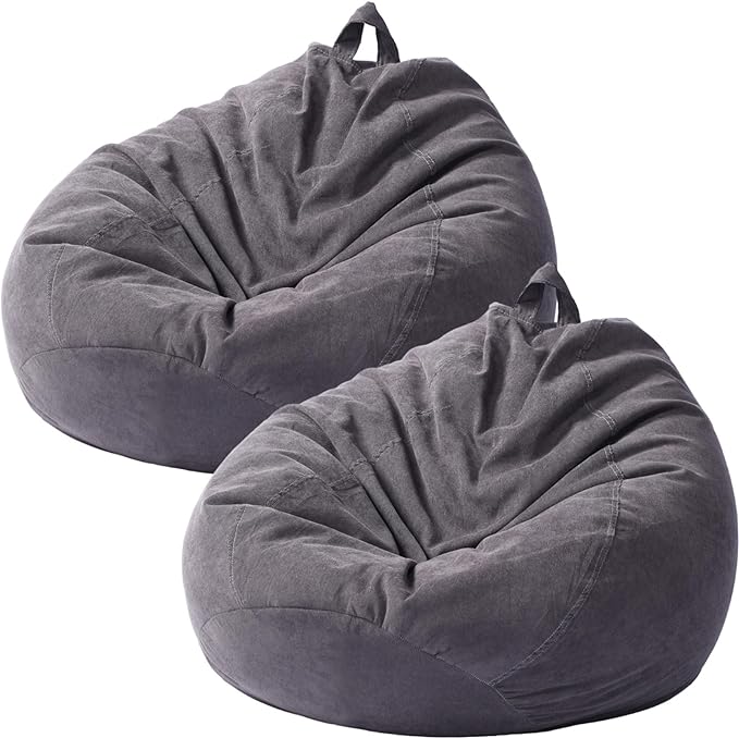 2 Pcs Bean Bag Cover Stuffed Animal Storage Bean Bag Chair Cover Soft Corduroy Stuffed Animal Bean Bag Storage for Kids Adults Indoor Bedroom Organizing Plush Toys(Dark Grey, 200L) - LeafyLoom