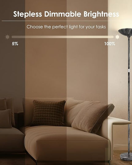BoostArea Floor Lamp, Pole Standing Lamp, 20W 2000LM LED Torchiere Floor Lamp, Stepless Dimmable, Touch Control, 3000K Daylight, 50000hrs Lifespan,70.5 in Floor Lamps for Living Room,Bedroom,Office - LeafyLoom