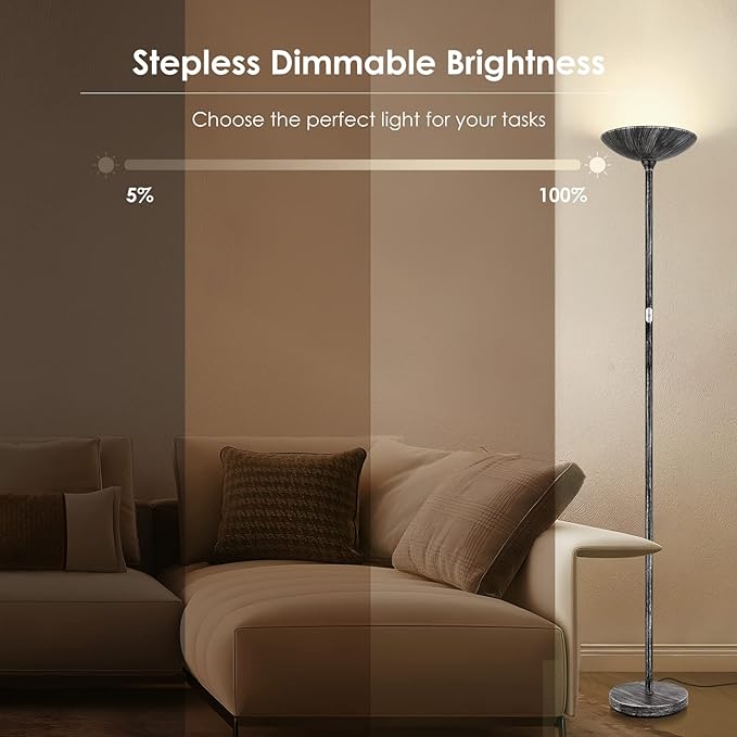 BoostArea Floor Lamp, Pole Standing Lamp, 20W 2000LM LED Torchiere Floor Lamp, Stepless Dimmable, Touch Control, 3000K Daylight, 50000hrs Lifespan,70.5 in Floor Lamps for Living Room,Bedroom,Office - LeafyLoom