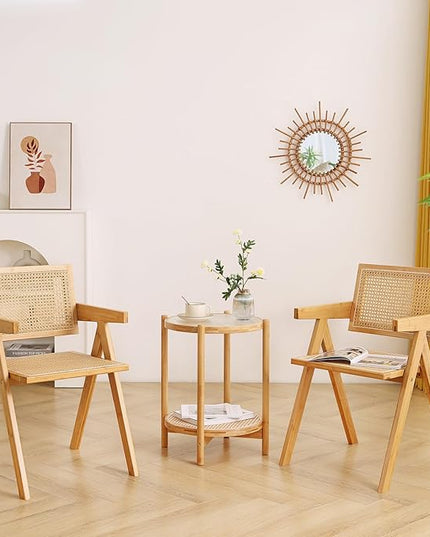 Rattan Dining Chairs Set of 2, Modern Mid Century Accent Chairs, Comfy Armchairs, Outdoor Rattan Chairs with Armrest for Bedroom Living Room Reading Room Dining Kitchen - LeafyLoom