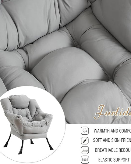 Lazy Chair with Ottoman, Modern Chair with Folding Footrest, Lounge Accent Chair, Comfortable Reading Chair (Peach Light Grey) - LeafyLoom