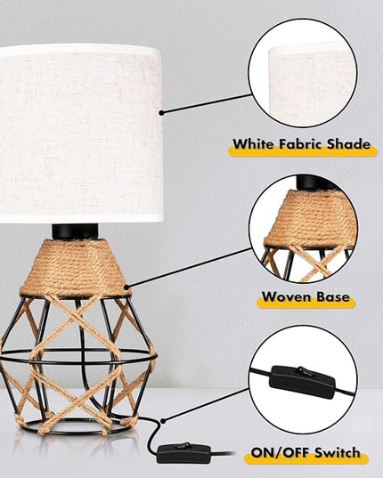Hamilyeah Boho Table Lamps, Woven Table Lamp for Nightstand with On/Off Switch, Farmhouse Beside Lamp for Bedroom, Industrial Table Lamp for Living Room - LeafyLoom