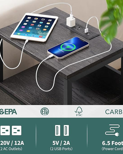 Yoobure Nightstand with Charging Station, LED Night Stand with Fabric Drawers and Storage Shelf for Bedroom, Nightstands Bedside Tables with USB Ports & Outlets, Small Night Stands, Bed Side Table - LeafyLoom
