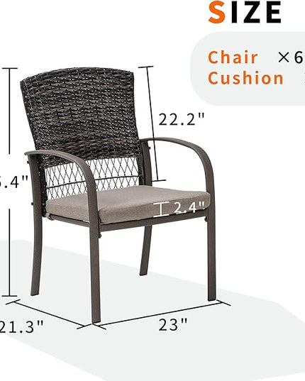 Pamapic 6 Piece Patio Dining Chair, Outdoor Dining Chair, Patio Wicker Chair for Backyard Garden Deck Poolside/Removable Cushions(Beige) - LeafyLoom