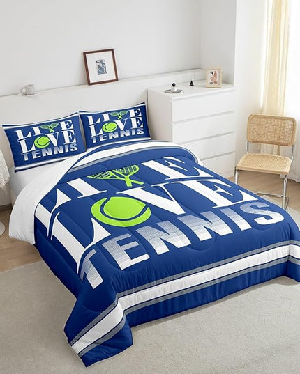 Feelyou Kids Tennis Comforter Set King Size Tennis Ball Bedding Set for Boys Girls Teens Bedroom Decor Ball Gaming Comforter Women Men Gift for Tennis Lover Duvet Set with 2 Pillow Case - LeafyLoom