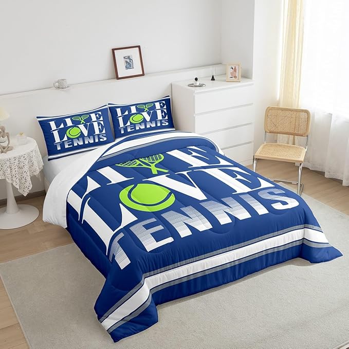 Feelyou Kids Tennis Comforter Set King Size Tennis Ball Bedding Set for Boys Girls Teens Bedroom Decor Ball Gaming Comforter Women Men Gift for Tennis Lover Duvet Set with 2 Pillow Case - LeafyLoom
