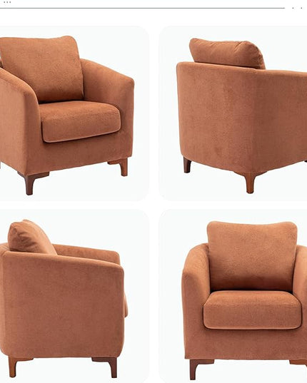 COLAMY Velvet Accent Chair with Storage Ottoman Set, Upholstered Barrel Arm Chair with Footrest, Living Room Chair with Back Pillow, Light Brown - LeafyLoom