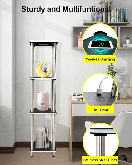 Kekeou RGBCW Floor Lamp with Shelves Tall Lamp Music Sync APP Control Standing Lamp with Wireless Charger & USB Port Color Changing Lamp with Shelves Work with Alexa Black 4 Tier - LeafyLoom