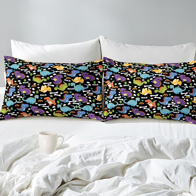 Dinosaur Comforter Set Queen - Cartoon Dinosaur Bedding Boys Comforter Set Soft Breathable Dinosaur Quilt Kids Queen Size Bedding Set for All Season, 1 Comforter 2 Pillowcase - LeafyLoom