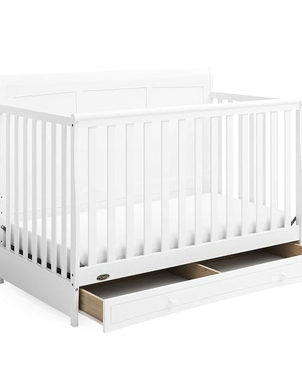 Graco Asheville 4-in-1 Convertible Crib with Drawer (White) – GREENGUARD Gold Certified, Crib with Drawer Combo, Full-Size Nursery Storage Drawer, Converts to Toddler Bed, Daybed and Full-Size Bed - LeafyLoom