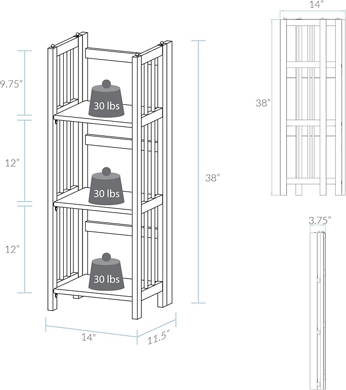 Casual Home 3-Shelf Folding Bookcase (14" Wide)-Walnut - LeafyLoom