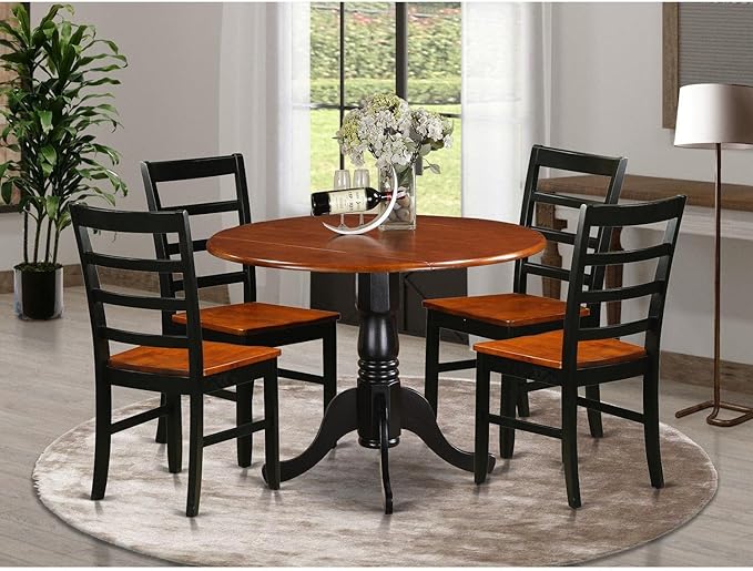 East West Furniture DLPF5-BCH-W Dublin 5 Piece Dinette Set for 4 Includes a Round Room Table with Dropleaf and 4 Dining Chairs, 42x42 Inch, Black & Cherry - LeafyLoom