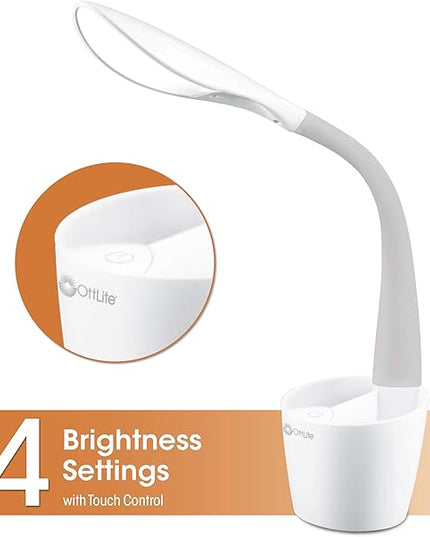 OttLite LED Desk Space Organizer Lamp - 4 Brightness Levels, Additional Storage, Great for Workstation, Offices, Dorms - LeafyLoom