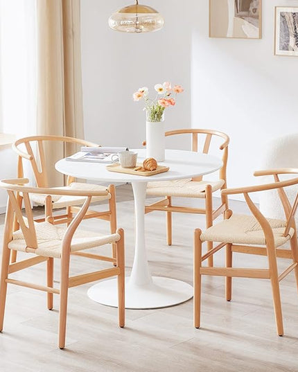 Farini Rattan Chairs for Dining Room Wishbone Chair Solid Wood Armchairs Y Shaped Backrest Hemp Seat for Home Restaurant Fully-Assembled(Set of 2,Nature-Beige Seat) - LeafyLoom