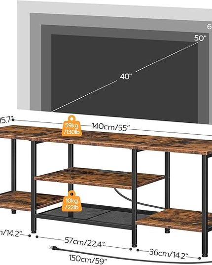 HOOBRO TV Stand with Power Outlets to 65 Inches, TV Console Table with Open Storage Shelves, Industrial Media Entertainment Center for Living Room Bedroom, Rustic Brown and Black BF40DS01 - LeafyLoom