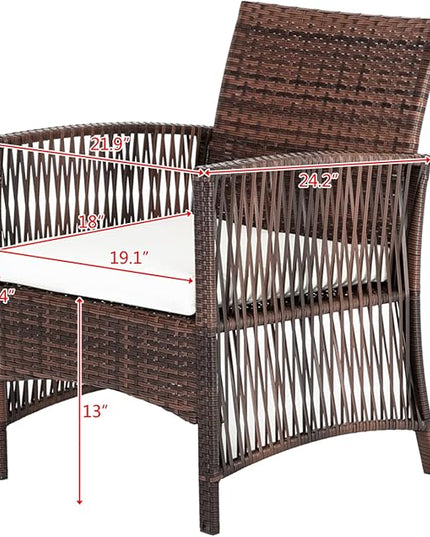 Outvita 4 Pieces Patio Furniture Set, Rattan Conversation Sets with Loveseat Soft Cushion and Glass Table for Garden Backyard Balcony Porch Poolside (Brown) - LeafyLoom