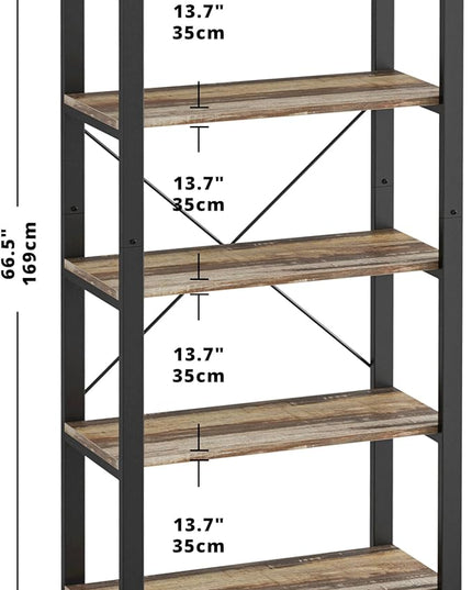 IRONCK Bookshelf 5-Tier Ladder Shelf 110lbs/shelf Vintage Industrial Style Bookcase for Home Decor, Office Decor - LeafyLoom