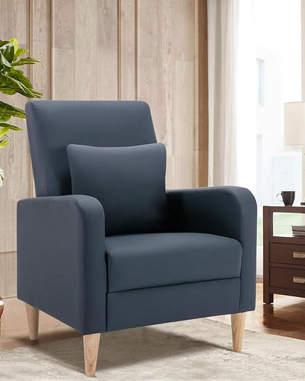 COLAMY Modern Upholstered Accent Chair Armchair with Pillow, PU Leather Reading Living Room Side Chair,Single Sofa with Wood Legs, L-Blue - LeafyLoom