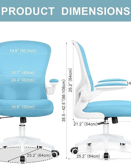 Ergonomic Office Chair, Lumbar Support Desk Chair with Flip-up Armrest and Breathable Mesh, Height Adjustable Swivel Office Chair Blue - LeafyLoom