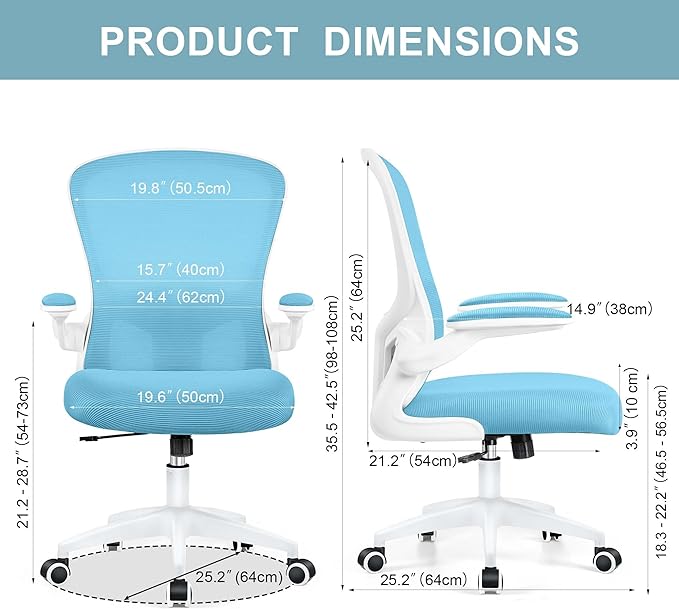 Ergonomic Office Chair, Lumbar Support Desk Chair with Flip-up Armrest and Breathable Mesh, Height Adjustable Swivel Office Chair Blue - LeafyLoom