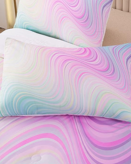 Bodhi Girls Comforter Full Size Colorful Tie Dye Comforter Teen Girl Pink Bedding Set Watercolor Pastel Pink Comforter Set Blue Purple Bedding Set Bright Girly Tie Dye Bedding - LeafyLoom